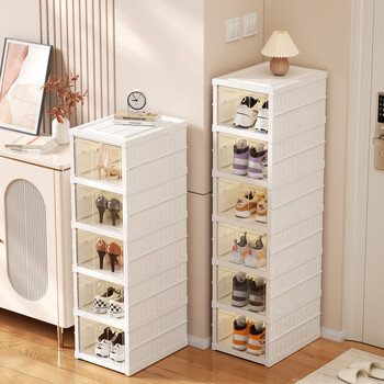Bonnie meijia installation-free shoe box transparent shoe cabinet multi-layer thickened folding shoe rack shoe storage artifact transparent white 6 layers