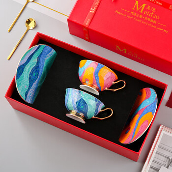 Meidao qicai yiyun high-looking cup bone china coffee cup set high-end exquisite gift box birthday gift afternoon tea cup qicai yiyun (2 cups and saucers with spoons) red box