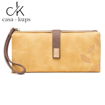 Casa-kupsck women's long wallet 2025 chinese valentine's day korean version frosted leaf buckle zipper women's handbag yellow