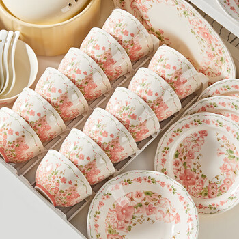 Qianye 2025 new high-looking bowlware household set bowls and plates tableware complete set of bowls and chopsticks ceramic tableware set huadu 20-piece set 10 bowls 10 plates set a