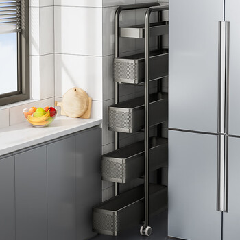 Benwang (bw) kitchen shelf floor-standing multi-layer gap pull-out trolley multi-functional bathroom gap mobile storage rack yahei 5-layer damping pull-out type 21cm wide installation-free