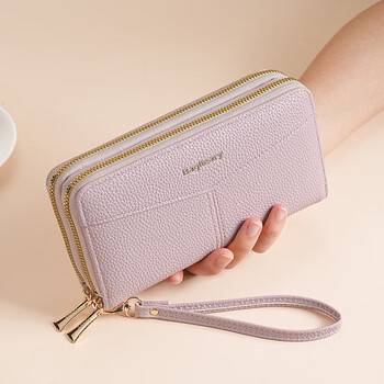 Jiu yijia wallet women's high-end long style multifunctional large capacity double zipper coin purse simple lychee pattern women's clutch double zipper clutch wallet 617 pink