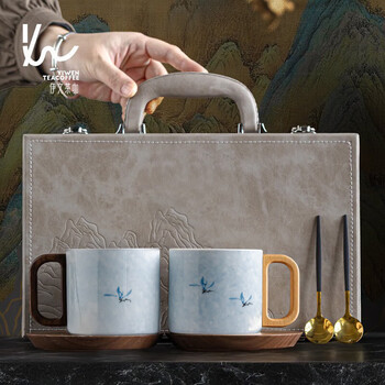 Ivan orchid ceramic coffee cup high-end light luxury national style couple water cup office mug birthday spring festival gift suitcase hanjian coffee cup (orchid)