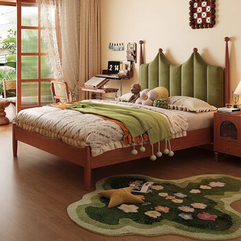 Muyang brand french solid wood 1.8x2m large bed children's bed, antique style soft-packed large bed 1.5x2m french solid wood bed, thickened solid wood single bed, full pine bed board, 1.5*2.0m frame structure