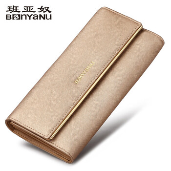 Banyanu 2025 new fashion women's wallet women's long tri-fold genuine leather women's brand wallet thin gold - anti-theft brush