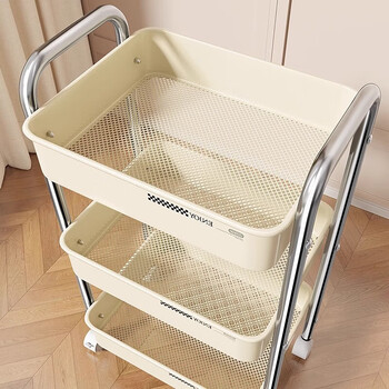 Meikaibin trolley storage rack home living room snack multi-layer storage rack removable bathroom kitchen floor storage rack three-layer white pp material - children's version