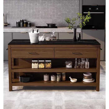 Oluoxun nordic kitchen island table separate mobile cooking table open solid wood retro cabinet cupboard marble dining edge solid wood surface 80*60*85 two drawers