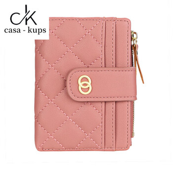 Casa-kupsck korean style small fresh fashion short women's wallet small fragrance buckle vertical folding large capacity girl wallet pink