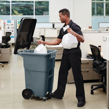 Rubbermaid business supplies outdoor pushable pedal trash can with lid and wheels 120l 1971944 gray outdoor garbage recycling garbage classification property outdoor trash can q