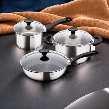 Xishi 304 thickened stainless steel frying pan, soup and milk pot multi-functional three-piece set anxin three-piece cooking set