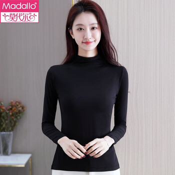 Modal half turtleneck bottoming shirt for women 2025 new autumn style black style versatile mid-collar top long-sleeved t-shirt 306-8 black solid color mid-collar long-sleeved one size fits all (90kg-135kg)