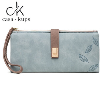Casa-kupsck women's long wallet 2025 chinese valentine's day korean version frosted leaf buckle zipper women's handbag blue