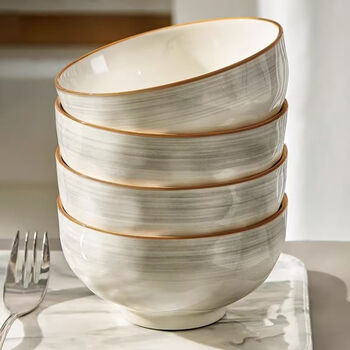 Persson high-end ceramic rice bowl for home 2026 new high-value eating dishes, plates, underglaze color tableware small bowls, 4.5-inch stone pattern bowls, 10 pieces