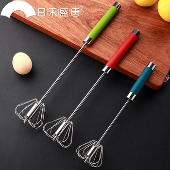Rihe shengtang stainless steel manual whipped egg cream small mixer household baking tool manual handheld kitchen 10-inch blue non-slip handle