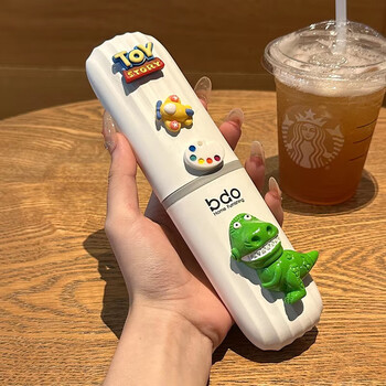 Suran stainless steel chopsticks spoon set cute single portable tableware three-piece chopstick box children's storage box dinosaur - with spoon + chopsticks box + chopsticks + spoon*