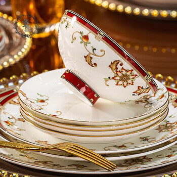 Yongfengjiang high-end bowl set, new home bowl, household set, tableware set, dish set, red porcelain bowl set, menglihua set, 60 heads