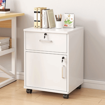 Anluosen filing cabinet office wooden lockable small cabinet mobile storage cabinet drawer cabinet with wheels under the table storage cabinet one drawer and one door warm white