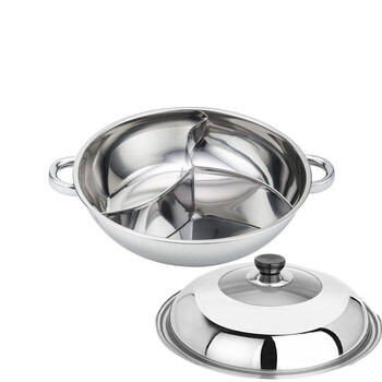 Enshousu new 304 stainless steel mandarin duck pot three-grid three-flavor hot pot household pot induction cooker special multi-grid hot pot basin three-grid hot pot for 3-4 people (with lid) 32cm no specifications
