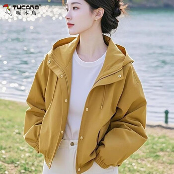 Woodpecker little jacket 2025 autumn new korean style casual loose yellow hooded short top women yellow m recommended 85-100