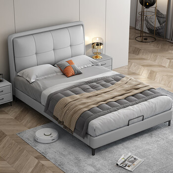 Jiangmu senge light luxury children's bed boy 1.2m small apartment modern simple girl 1.35m teenager 1.5m full edge leather bed luxury edition) bed + platinum edition velvet memory foam pad 1.35x2.0 air pressure