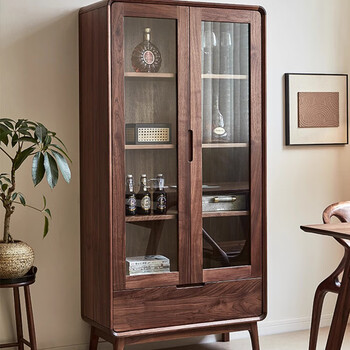 Gaolin shanyin north american black walnut solid wood wine cabinet living room home minimalist two-door wine cabinet multi-functional storage cabinet north american black walnut wood wine cabinet (glass)