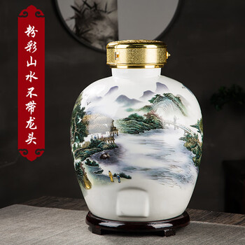 Jingdezhen ceramic wine jar 10 jins 20 jins 30 jins 50 jins wine jar wine bottle empty bottle high-end ornaments bubble wine jug wine jar 10 jins pastel landscape without faucet