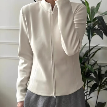 Luo meng double-sided german velvet warm half-high collar bottoming shirt top for women autumn and winter thickened stand-up collar double zipper cardigan small coat beige color double-sided german velvet inside and outside the same color xl 120-130 pounds