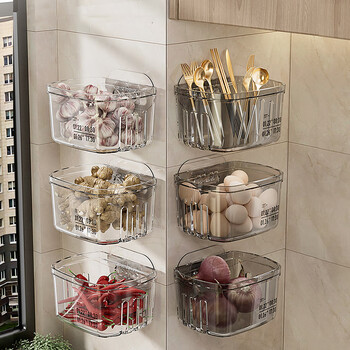 Baizi kitchen onion, ginger and garlic storage box for ginger and garlic hanging basket without punching and wall-mounted multifunctional space-saving storage artifact