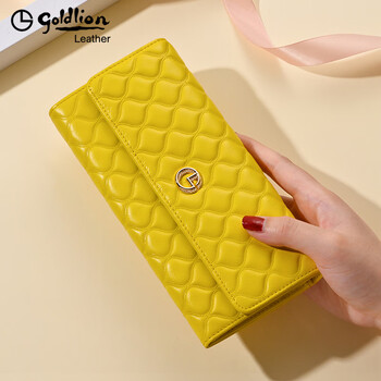 Goldlion g+ light luxury high-end wallet women's multifunctional large capacity clutch 2025 summer new fashion fashion wallet women beautiful yellow 10 card slots