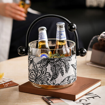 Timeless french retro ice bucket ice cube storage bucket home light luxury high-end chilled champagne bucket glass portable fruit basket portable ice storage bucket-jungle