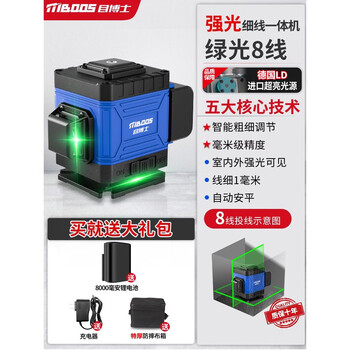 Infrared level meter high-precision strong light thin line laser wall and floor small outdoor green light automatic leveling water meter ultra-bright green light 8-line laser tube single electric
