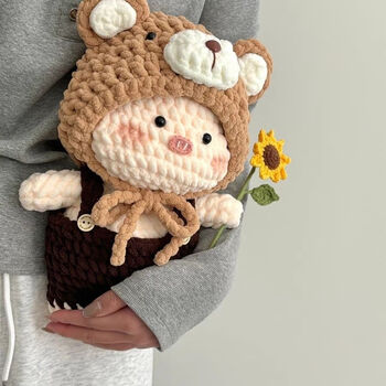Tuzun sunflower cross-dressing piggy wool crochet handmade diy material pack homemade cute doll girlfriend gift sunflower piggy material pack + tutorial + tools
