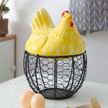 Ye yu ceramic egg basket fruit basket miscellaneous blue ceramic kitchen shelf creative storage iron woven basket iron art storage basket yellow with black large net blue (about 32 pieces)