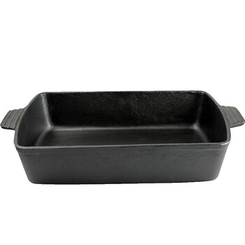 Chef's special cast iron uncoated non-stick frying pan steak barbecue restaurant grilled fish rectangular pot wooden lid 38*27 rectangular baking pan j38