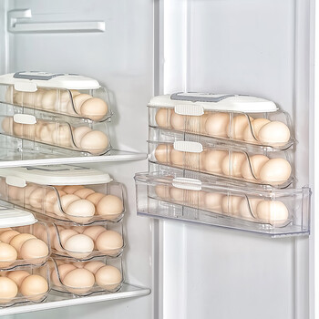 Tangyi refrigerator dedicated home kitchen fresh-keeping egg storage rack food-grade organizing box rolling egg storage box single row one layer refrigerator side door storage