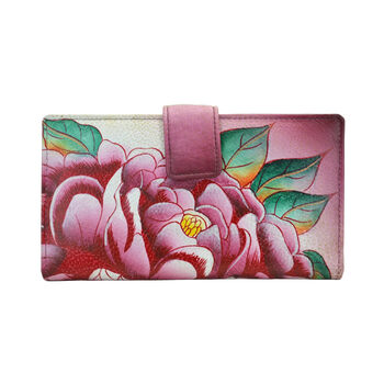 Anna by anuschka women's original leather hand-painted folding storage wallet precious peony one size