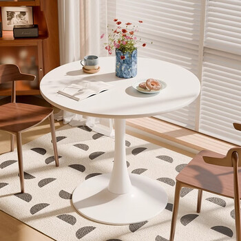 Halodn dining table balcony small round table and chairs simple tulip white leisure negotiation table coffee milk tea shop nordic round table single table white surface white frame 60cm diameter * 75cm height