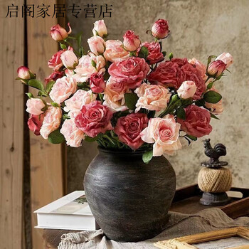 French burnt edge rose fake flower retro living room dining table simulated flower decoration dried flower ornaments silk flower flower arrangement main picture