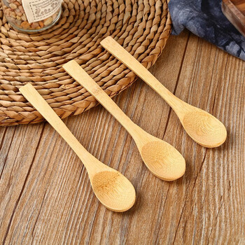 Qihuijie unpainted bamboo spoon small wooden spoon long handle honey spoon jam spoon coffee spoon dessert spoon coffee spoon unpainted bamboo spoon 13*3cm 2 pieces