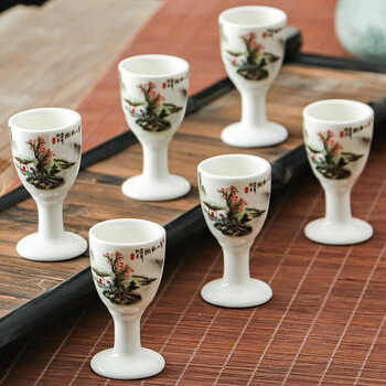 Ceramic retro goblet, small wine glass, wine cup, white wine cup, entrepreneurial old-fashioned antique small sake cup, goblet (6 pieces), qingshan mangrove