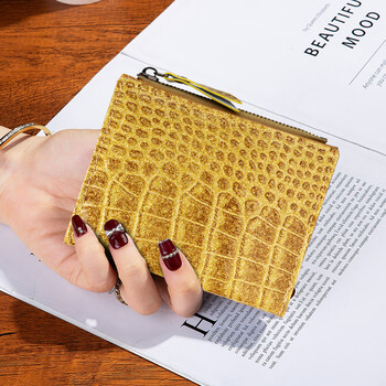 Sephoron high-end crocodile pattern cowhide short bi-fold small wallet ultra-thin universal fashion shiny genuine leather banknote clip coin purse gold gift box packaging