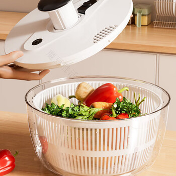 Magic dou shenghuo vegetable dehydrator household manual salad spinner fruit and vegetable spinner vegetable basket washing fruit draining artifact center press white-small size 3l one