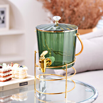 Sailoto cold water kettle with faucet beverage bucket juice bucket cold brew kettle household cold kettle cold drink bucket ice bucket 2 liters cold water bucket with faucet and lid + shelf transparent green