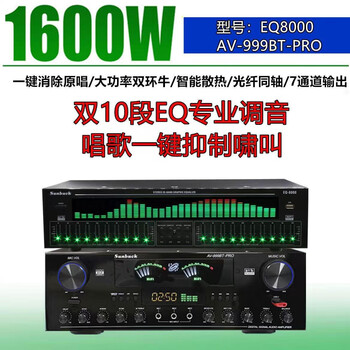 Shanyu's new 7-channel high-power home power amplifier karaoke one-click original sound cancellation dsp anti-howling bluetooth power amplifier player 999pro howling version power amplifier + eq equalizer