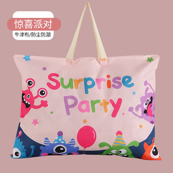 Kindergarten quilt storage bag clothes cotton bedding cartoon handbag student waterproof and moisture-proof packing duffel bag party double-sided printing/wear-resistant thickened oxford cloth + last name medium size 62*44 suitable for pad back/summer cool quilt