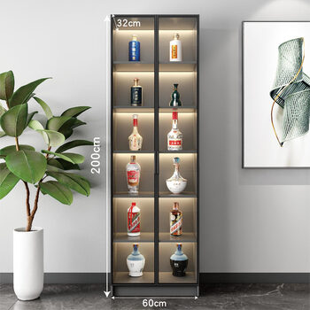 Kezitu living room glass multi-functional wine cabinet wall-mounted integrated display cabinet household light luxury high-end shelf wooden transparent high luxury gray 3