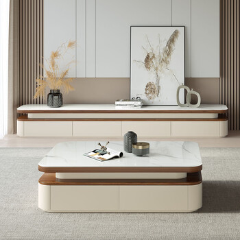 Famous small apartment living room home slate coffee table modern simple floor-standing microcrystalline stone coffee table tv cabinet combination set 1.2m slate coffee table