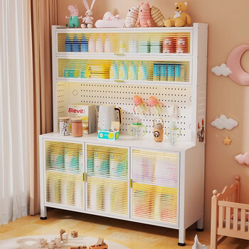Smart father steel storage cabinet baby feeding table baby supplies storage cabinet floor-standing multi-layer large capacity toy storage rack pearl white - 5 layers high 157cm long 60 wide 42cm free wheel