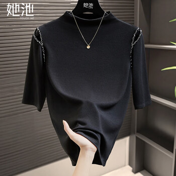Her pool design hollow beaded half turtleneck bottoming shirt for women 2026 spring new temperament inner top