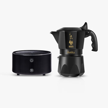 Bileti style upgrade bileti black gold double valve moka pot italian coffee pot home hand-brewed coffee machine black gold double valve 2 cups + modern black electric ceramic stove